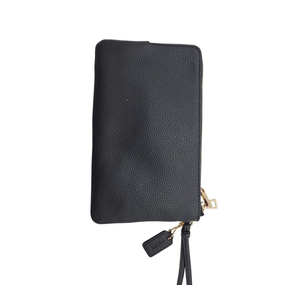 Coach Black Pebbled Leather Double Corn Zip Card Case Clutch Wristlet - Picture 8 of 10